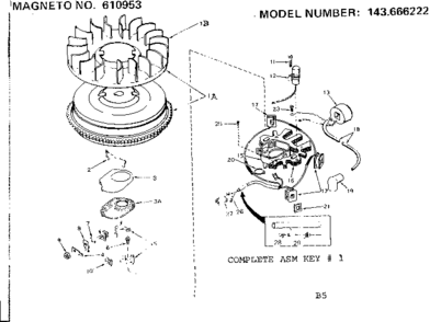 Magneto Diagram and Parts List for 143666222  Craftsman Engine