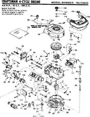 Replacement Parts Diagram and Parts List for 143314612  Craftsman Engine