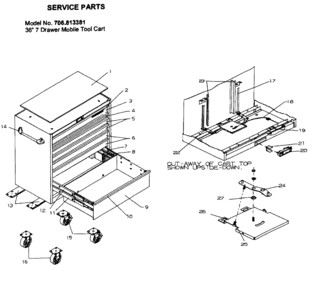 Tool Chest Diagram and Parts List for 706813381  Craftsman Tool Stand & Cart