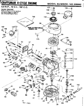 Replacement Parts Diagram and Parts List for 143335062  Craftsman Engine