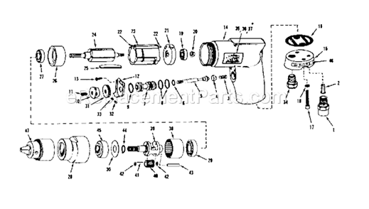 Non-Reversible 2750 Rpm Diagram and Parts List for 75618928  Craftsman Drill