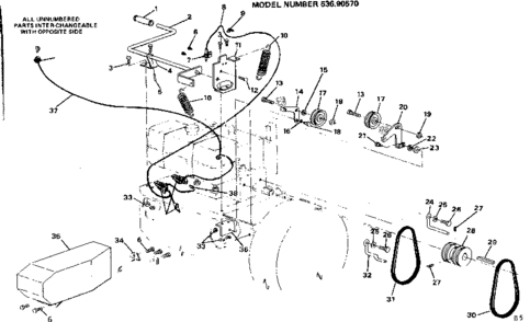 Throwout Handel Diagram and Parts List for 53690570  Craftsman Snow Blower