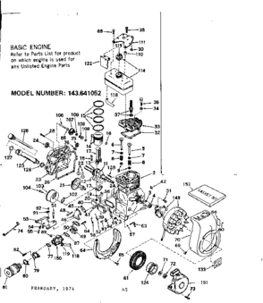 Replacement Parts Diagram and Parts List for 143641052  Craftsman Engine