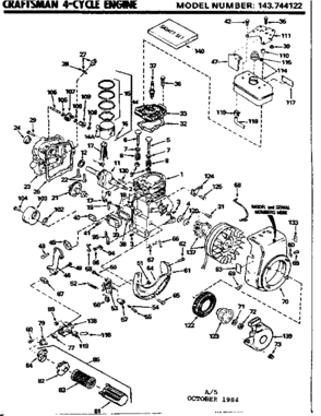 Replacement Parts Diagram and Parts List for 143744122  Craftsman Engine