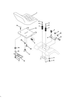 Seat Assembly Diagram and Parts List for 917271012  Craftsman Lawn Tractor