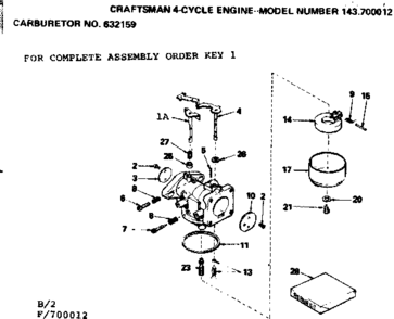 Carburetor Diagram and Parts List for 143700012  Craftsman Engine