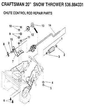 Chute Control Diagram and Parts List for 536884331  Craftsman Snow Blower