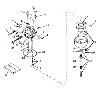 Carburetor Diagram and Parts List for 143576042  Craftsman Engine