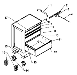 Part Location Diagram of A15421 Craftsman Tool chest caster set