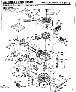 Replacement Parts Diagram and Parts List for 143314412  Craftsman Engine