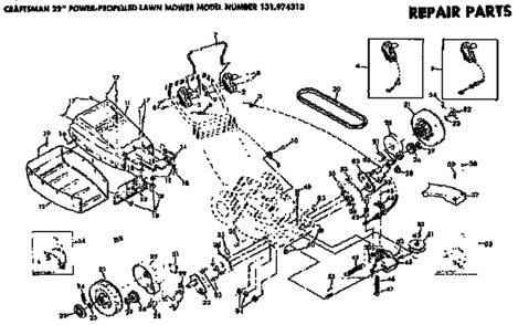 Axle Assembly Diagram and Parts List for 131974313  Craftsman Lawn Mower