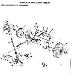16 Lawn Tractor/steering Front Axle And Wheels Diagram and Parts List for 917252651  Craftsman Lawn Tractor