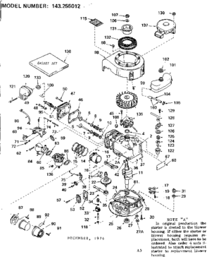 Replacement Parts Diagram and Parts List for 143255012  Craftsman Engine