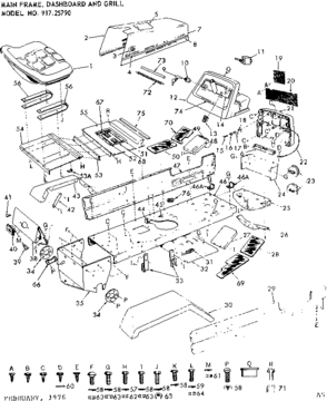 Main Frame, Dashboard & Grill Diagram and Parts List for 91725790  Craftsman Lawn Tractor