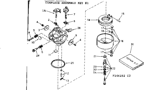 Carburetor Diagram and Parts List for 143246252  Craftsman Engine