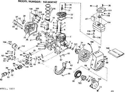 Replacement Parts Diagram and Parts List for 143664142  Craftsman Engine