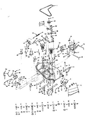 38" Mower Diagram and Parts List for 917255810(1987)  Craftsman Lawn Tractor