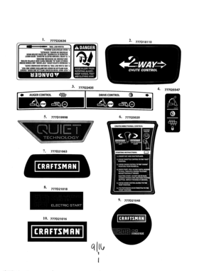 Decals Diagram and Parts List for 247889721  Craftsman Snow Blower