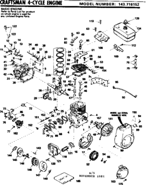 Replacement Parts Diagram and Parts List for 143716152  Craftsman Engine