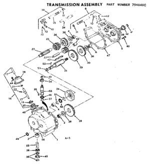 Transmission Assembly Diagram and Parts List for 131794040C  Craftsman Lawn Tractor