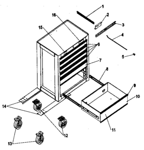 Cabinet Parts Diagram and Parts List for 70621152  Craftsman Tool Stand & Cart