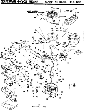 Replacement Parts Diagram and Parts List for 143314792  Craftsman Engine