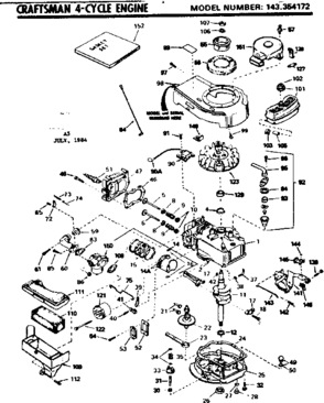 Replacement Parts Diagram and Parts List for 143354172  Craftsman Engine