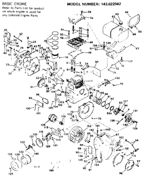 Basic Engine Diagram and Parts List for 143622042  Craftsman Engine