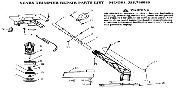 Replacement Parts Diagram and Parts List for 358798080  Craftsman Trimmer