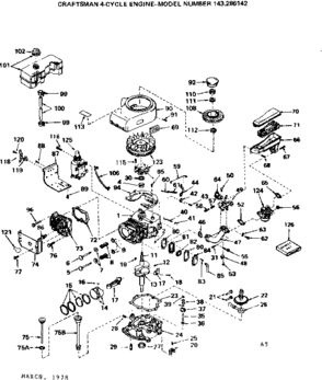 Replacement Parts Diagram and Parts List for 143286142  Craftsman Engine