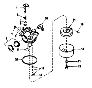 Carburetor Diagram and Parts List for 143384552  Craftsman Engine