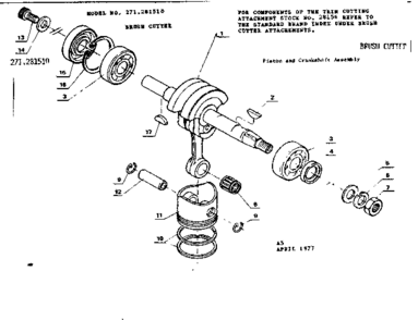 Piston And Crankshaft Assembly Diagram and Parts List for 271281510  Craftsman Trimmer