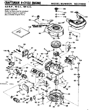 Replacement Parts Diagram and Parts List for 143314642  Craftsman Engine