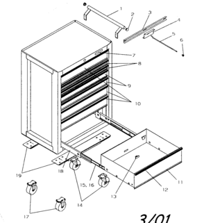 Cabinet Parts Diagram and Parts List for 706599280  Craftsman Tool Stand & Cart
