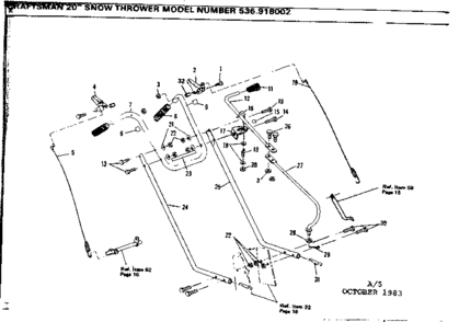 Handle Assembly Diagram and Parts List for 536918002  Craftsman Snow Blower
