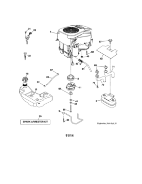 Engine Diagram and Parts List for 917280085  Craftsman Lawn Tractor