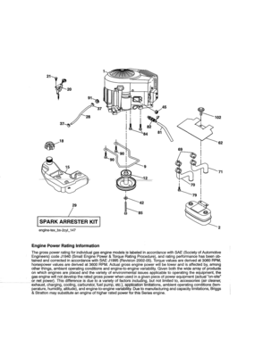 Engine Diagram and Parts List for 917273900  Craftsman Lawn Tractor