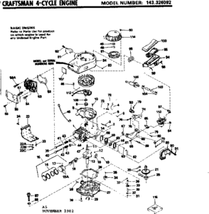 Replacement Parts Diagram and Parts List for 143326092  Craftsman Engine