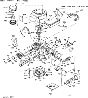 Replacement Parts Diagram and Parts List for 143276332  Craftsman Engine