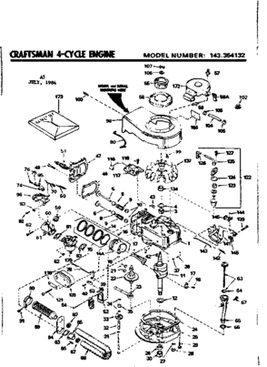 Replacement Parts Diagram and Parts List for 143354132  Craftsman Engine