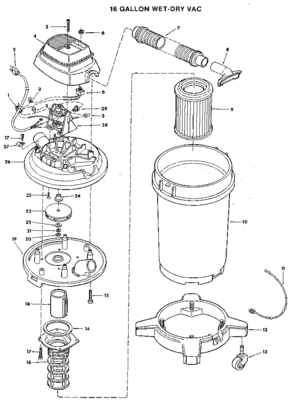 16 Gallon Wet-dry Vac Diagram and Parts List for 113178450  Craftsman Utility Vacuum