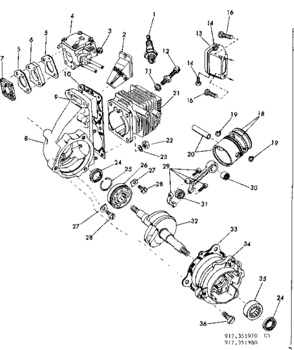 Carburetor Diagram and Parts List for 917351970  Craftsman Chainsaw