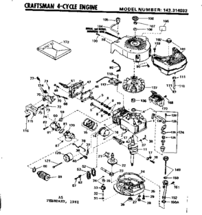Replacement Parts Diagram and Parts List for 143314032  Craftsman Engine