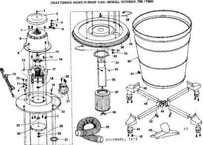Base Assembly Diagram and Parts List for 75817880  Craftsman Utility Vacuum