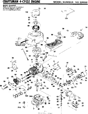 Replacement Parts Diagram and Parts List for 143326222  Craftsman Engine