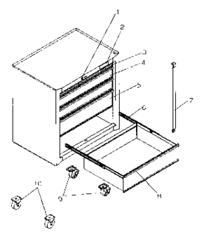Part Location Diagram of A14414 Craftsman Tool chest caster set