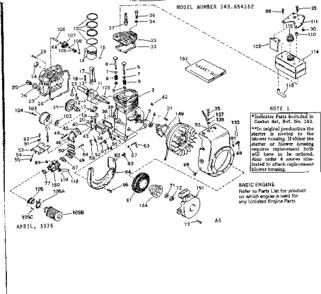 Replacement Parts Diagram and Parts List for 143654152  Craftsman Engine