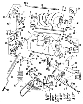 Auger  Assembly Diagram and Parts List for 842260071  Craftsman Snow Blower