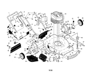 Engine/Housing/Handle Diagram and Parts List for 944101781  Craftsman Lawn Mower