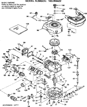 Replacement Parts Diagram and Parts List for 143284422  Craftsman Engine
